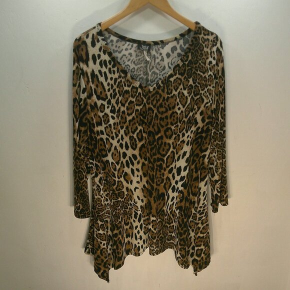 Jostar Tops - Jostar USA Classic Leopard Stretchy Long Sleeve Comfort Relaxed Fit Tunic SZ XL